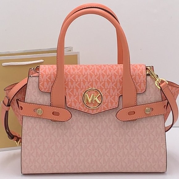 Michael Kors Carmen Medium Color-Block Logo Satchel Crossbody Sherbert Multi - Picture 2 of 16